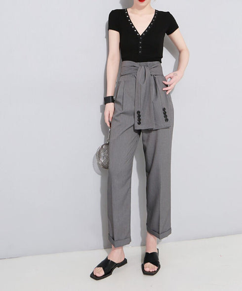 Button Belt Tapered Pants